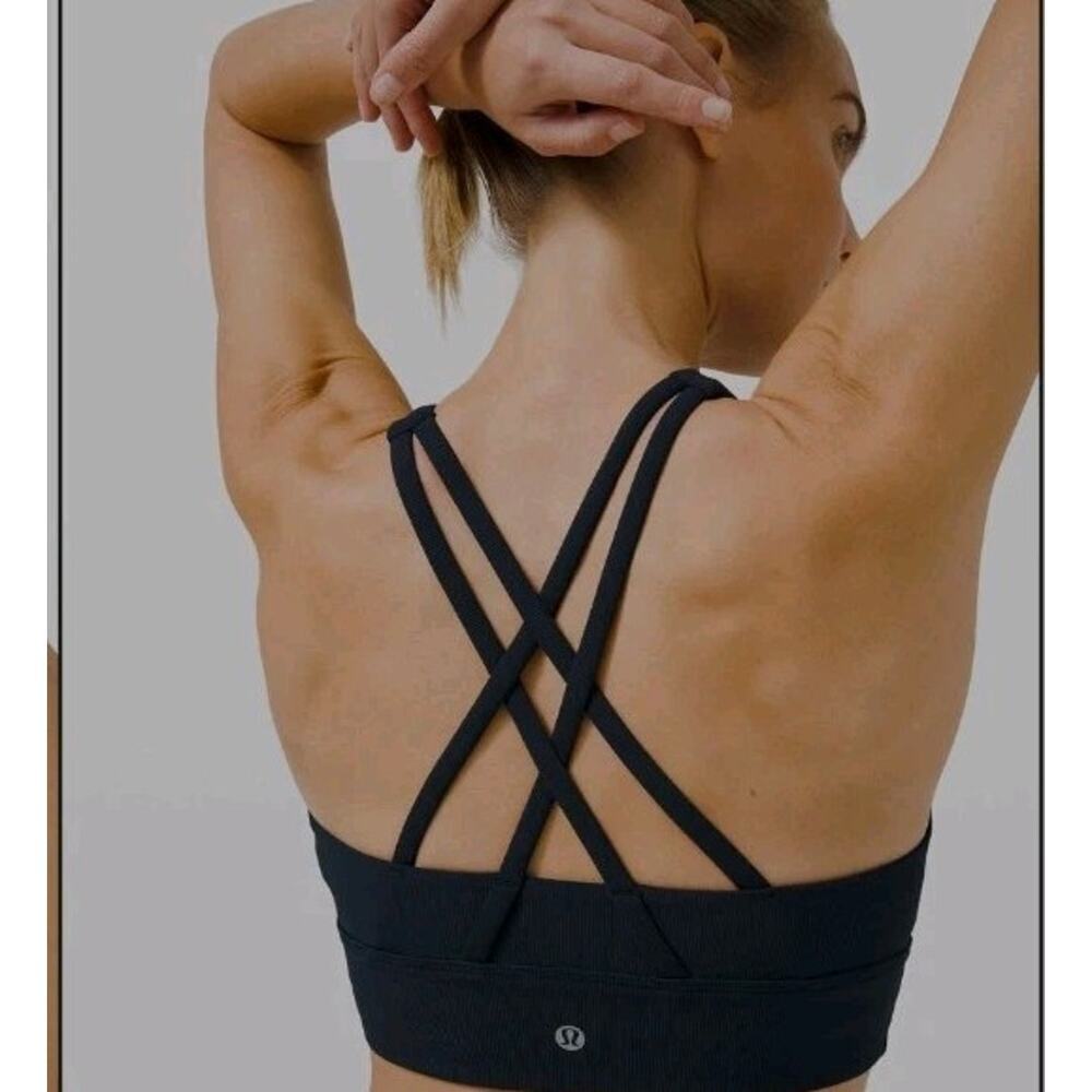 Lululemon Energy Black High Neck Long Line Rib Women's Bra SIZE 8
